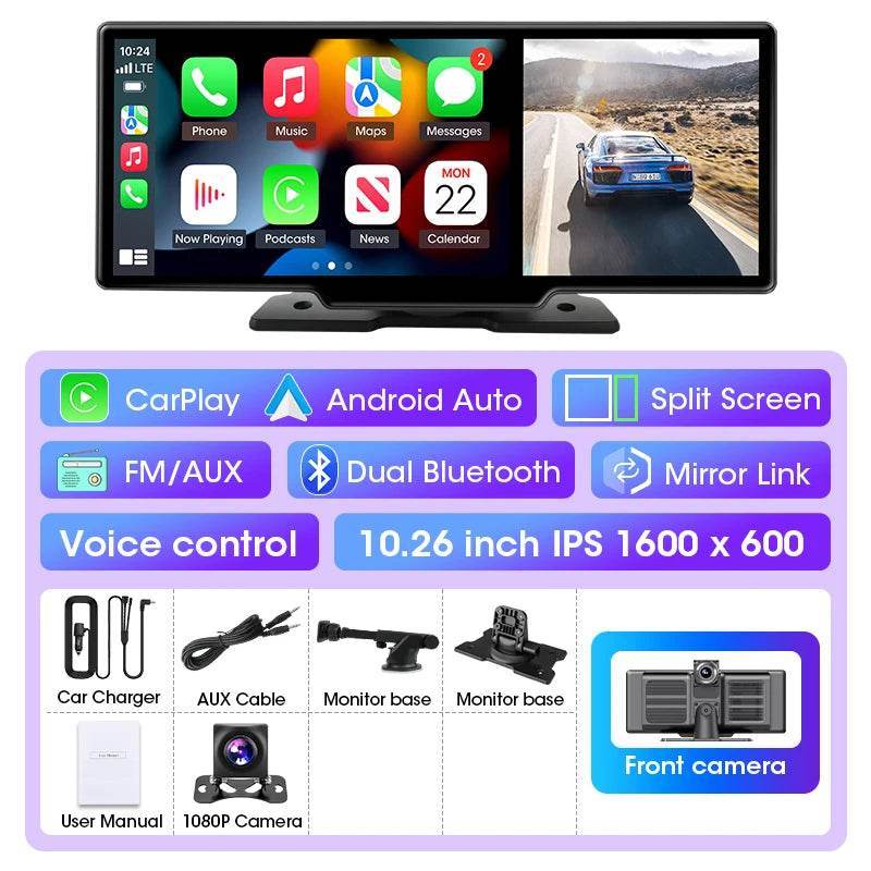 4K Dash Cam Car DVR with Wireless CarPlay & Android Auto - T313D-No Front Cam