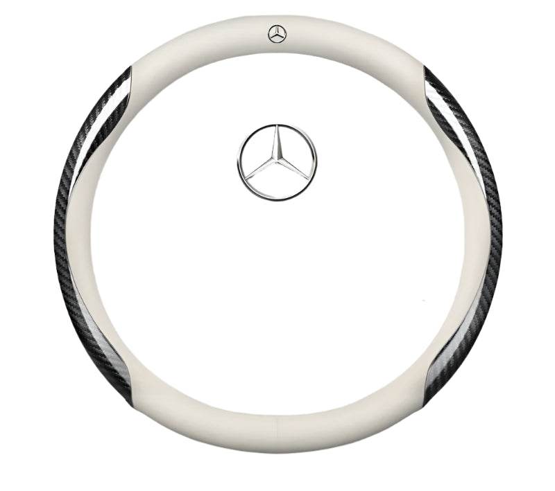 Mercedes Carbon Fiber Leather Steering Wheel Cover - O White Carbon