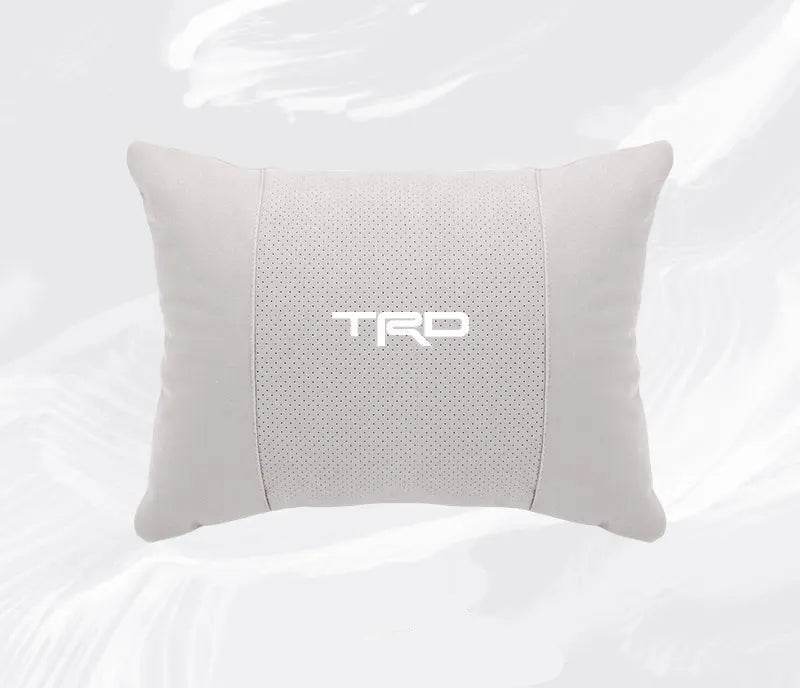 TRD Suede Car Neck Pillow for Toyota Corolla, Yaris, Camry, Prius & More - lumbar white