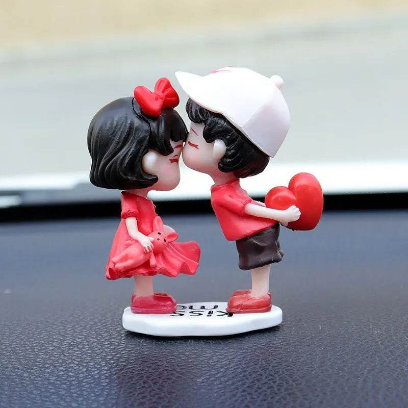 Cute Couple Dashboard Ornaments โ Cartoon Kissing Figurines for Car Interior Decoration - negative film