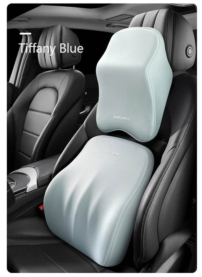 Ergonomic Car Lumbar & Neck Support Pillow Set – Memory Foam Cushion for Back & Headrest - Black Set