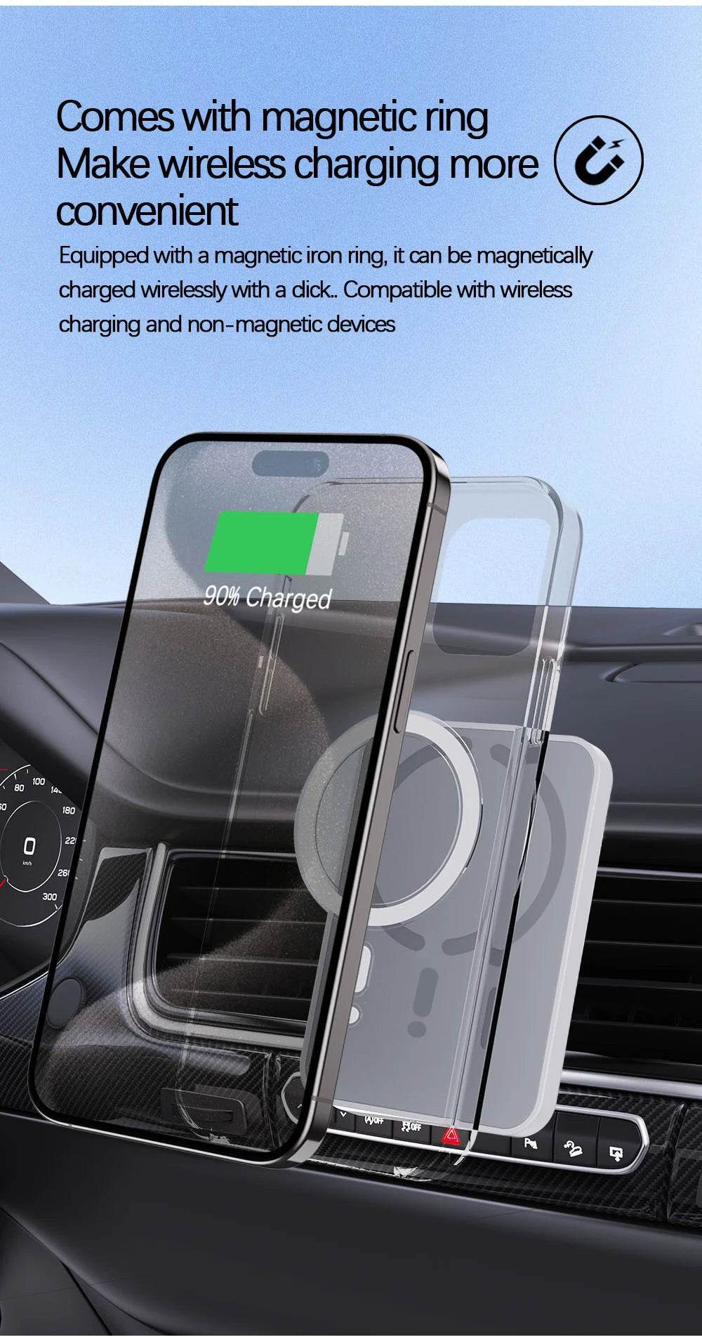 15W MagSafe iPhone Wireless Car Charger – Air Vent Mount - Black