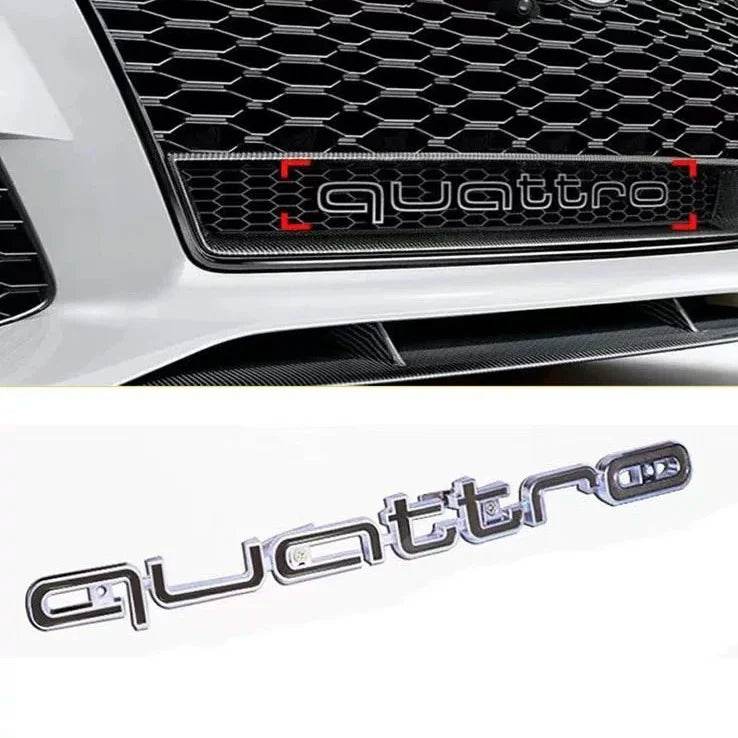 Audi Quattro Emblem | 3D ABS Front Grille Car Badge - Silver Black