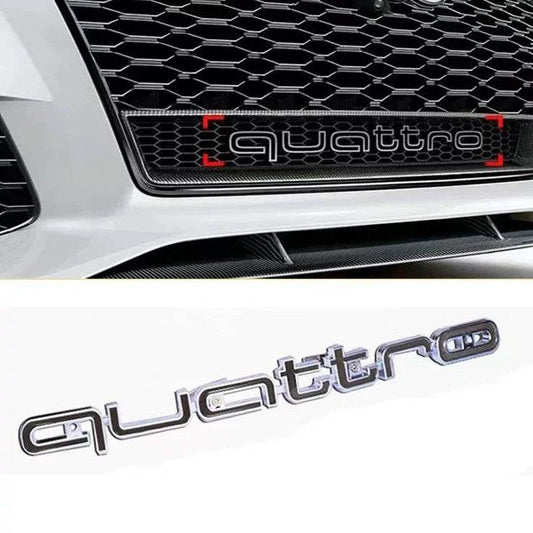 Audi Quattro Emblem | 3D ABS Front Grille Car Badge - Silver Black