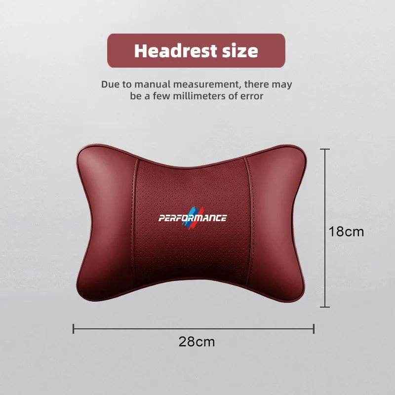 BMW Leather Car Neck Pillow – Fits F25, F15, E90, E60, G22 & More - TZ-Deep red