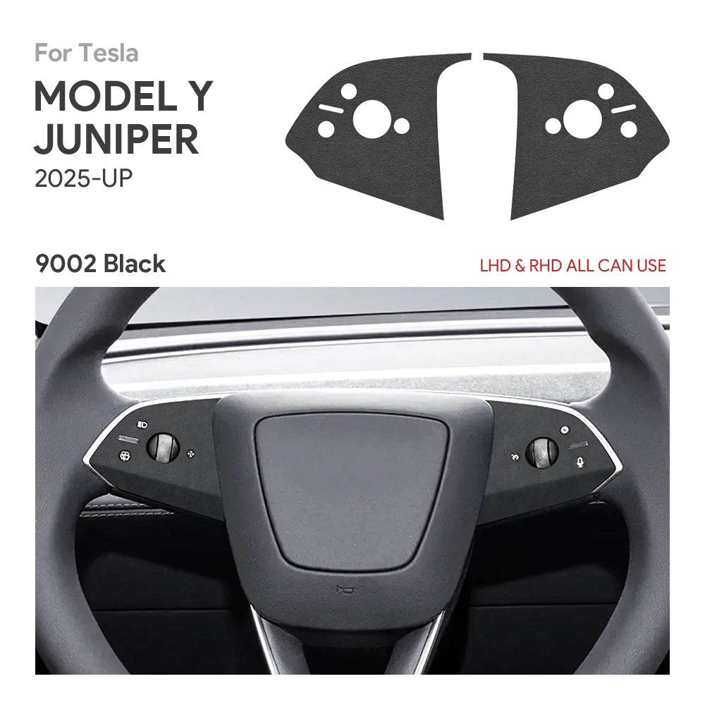 Tesla Model Y Steering Wheel Trim | Italian Suede Panel Stickers (2025+) - Sides Black