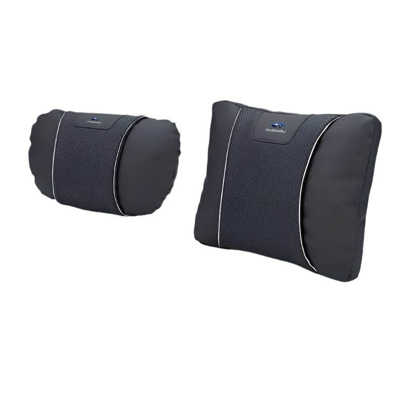 Subaru Leather Car Neck Pillow & Lumbar Support - set black
