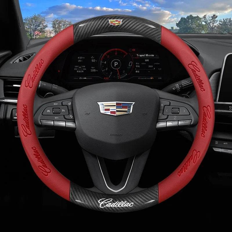 Cadillac Steering Wheel Cover - Carbon Fiber Red