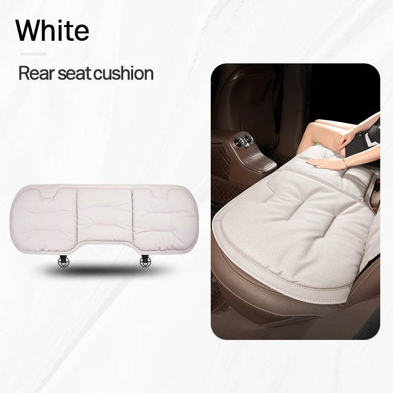 Car Seat Cushion – Leather, Waist Support, Four Seasons Protector - 1PC White Rearseat