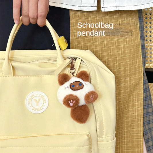 Plush Cat Doll Pendant Keychain - Soft Fabric Backpack Charm