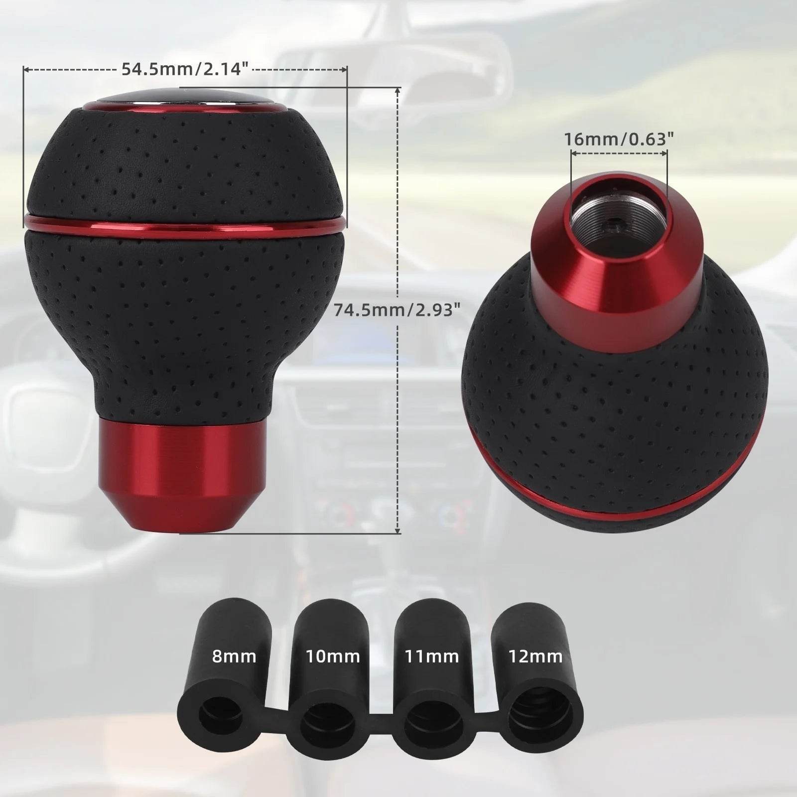 Universal 5-Speed Gear Shift Knob | Leather & Aluminium | M8–M12 Compatible - Black