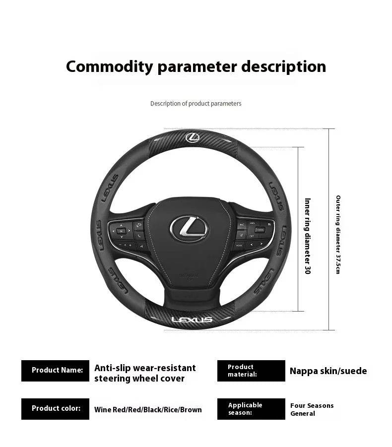 Lexus F SPORT Carbon Fiber Leather Steering Wheel Cover – Fits ES200, ES300, RX300, NX300, IS300, UX300, LX570, GX & More - Leather Black