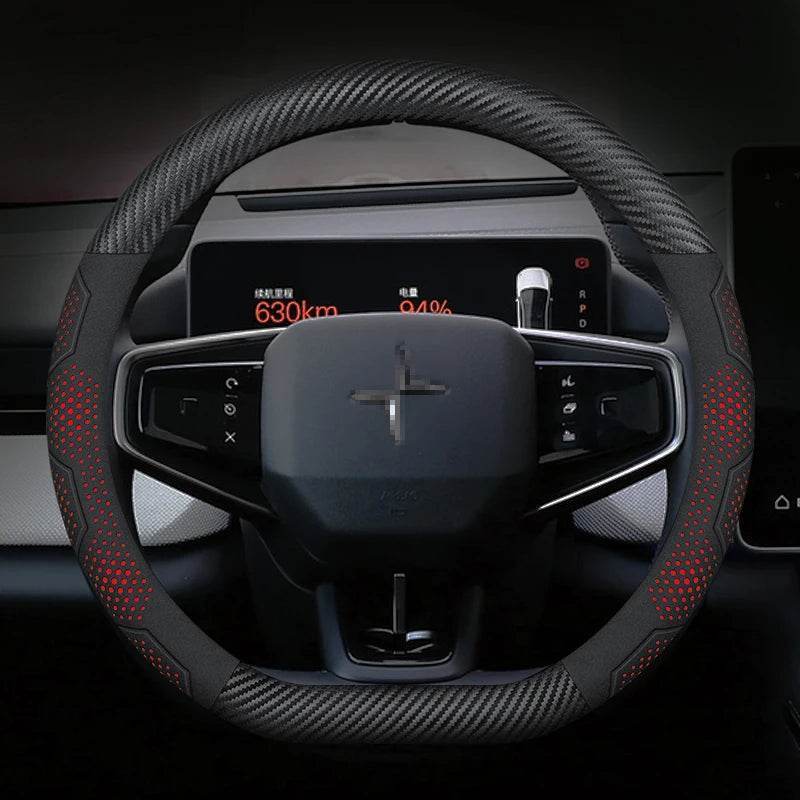 Polestar Carbon Fiber Suede Steering Wheel Cover - D Carbon Red