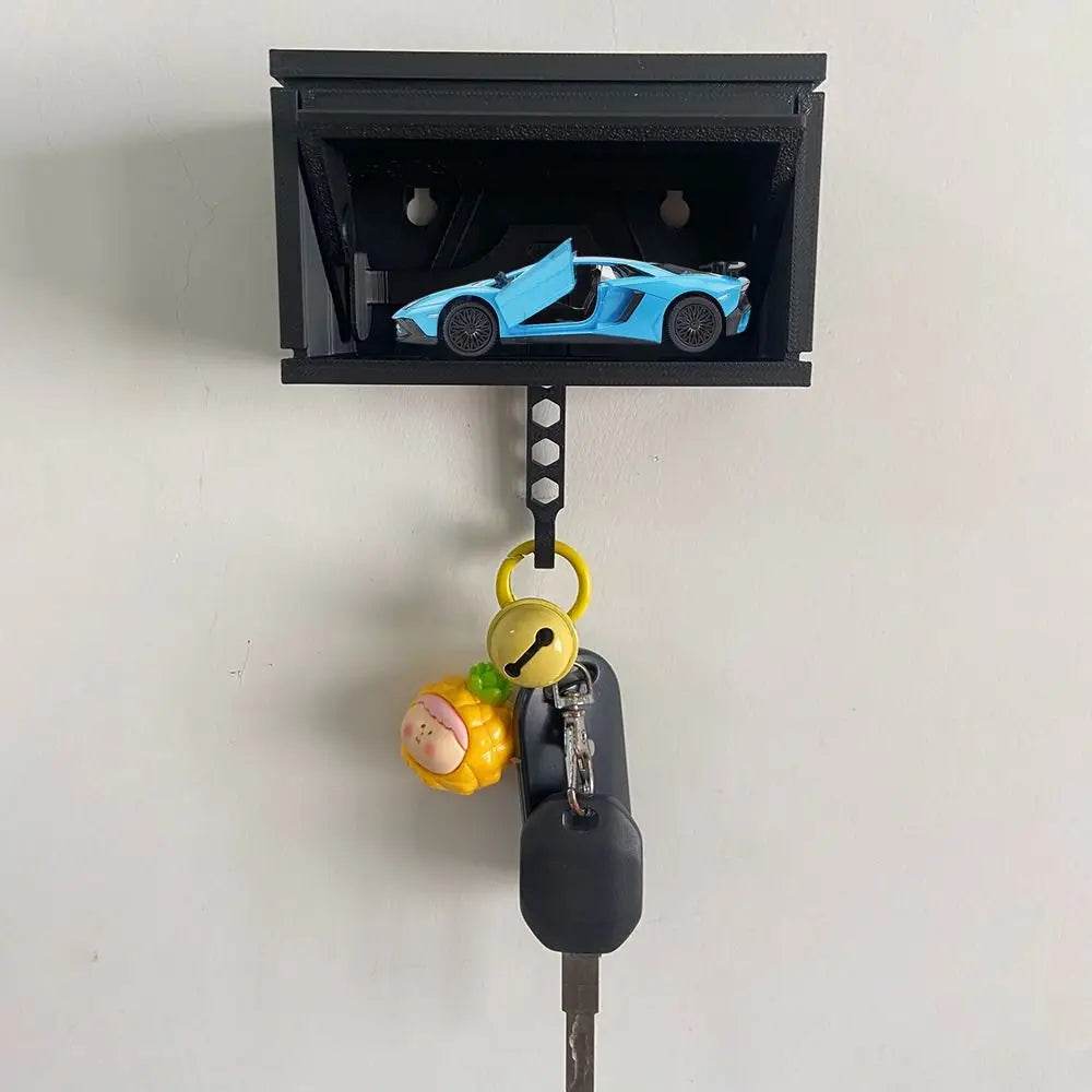 Car Garage Key Holder – Wall Mount Key Rack with Door - Brick Red