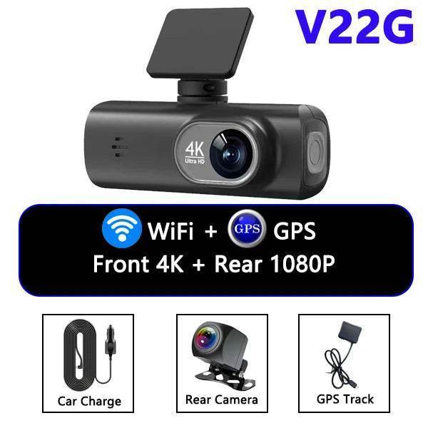 4K WIFI V22 Mini Dashcam Night Vision with Rear Camera - V22G / None