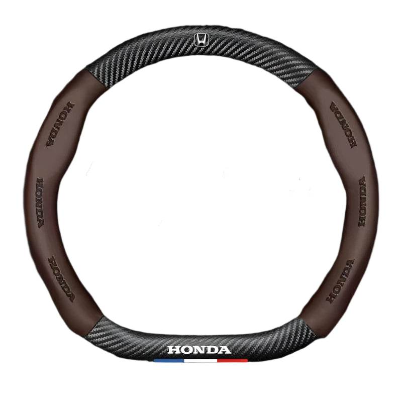 Honda Leather Steering Wheel Cover - Brown D-shape