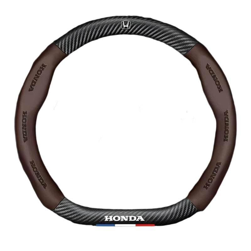 Honda Leather Steering Wheel Cover - Brown D-shape