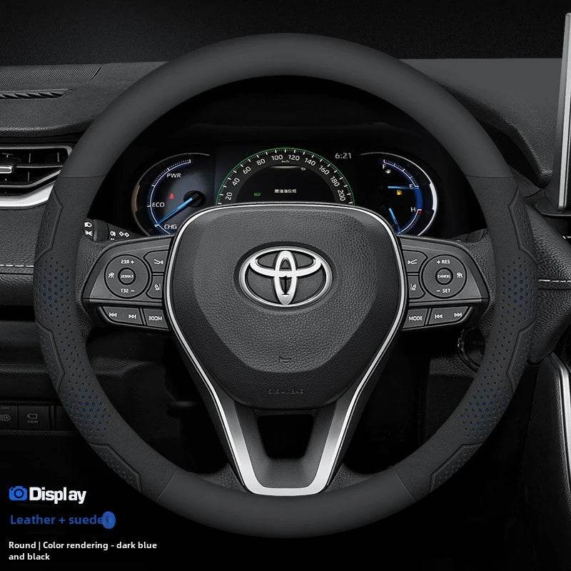 Toyota Carbon Fiber Leather Steering Wheel Cover - white leather