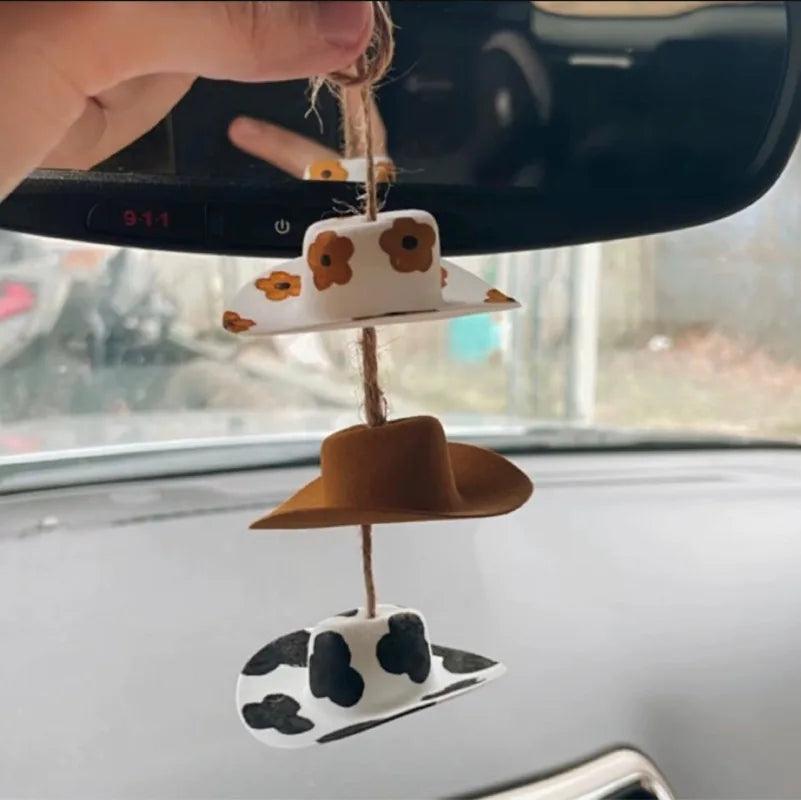 Mini Cowboy Hat Car Rearview Mirror Pendant Charm Interior Ornament