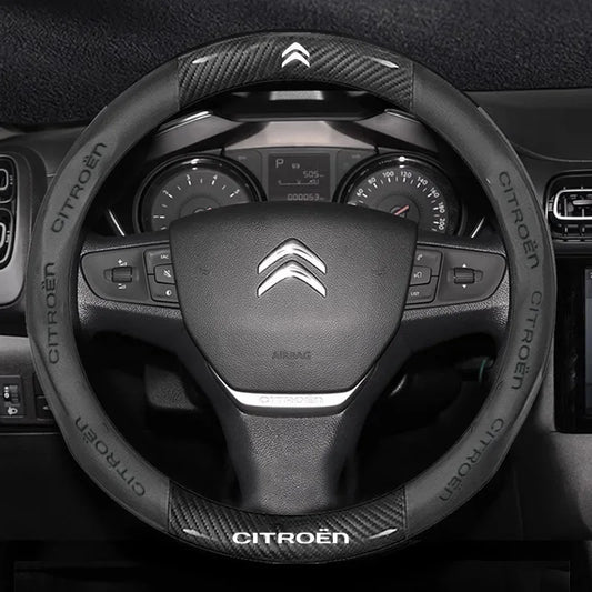 Citroen Leather Steering Wheel Cover - Round Brown E