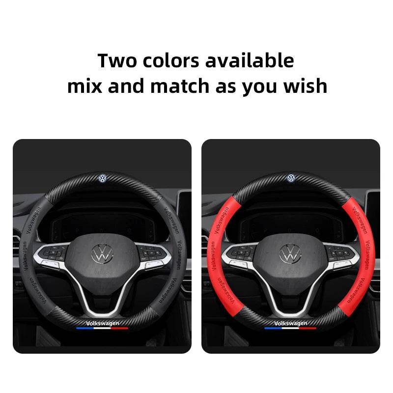 Volkswagen Carbon Fiber Steering Wheel Cover - Carbon red - YX