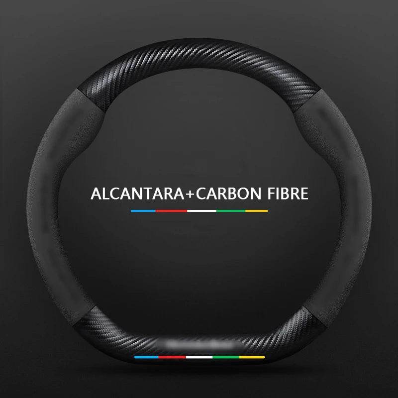 Mercedes Benz Carbon Fiber Leather Car Steering Wheel Cover - D Black