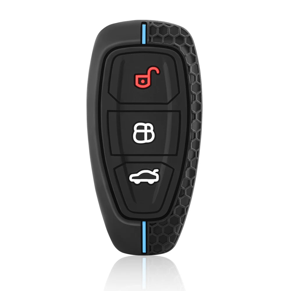 Ford Silicone Key Case — Focus, Kuga, Fiesta, Puma, Transit - Black Blue-line