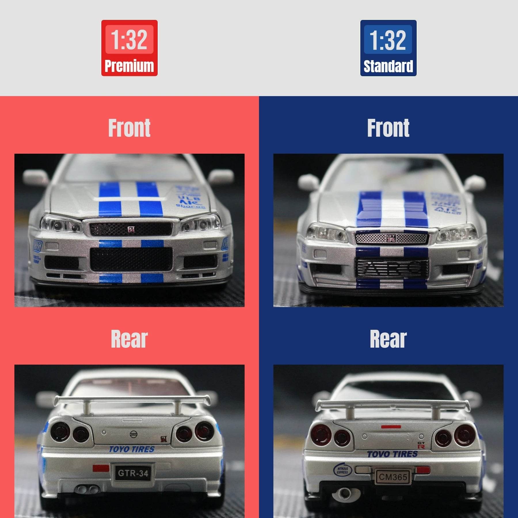 Nissan Skyline GTR R34 – 1:32 Diecast Car Toy with Light & Sound - Black