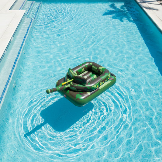 Inflatable Tank Pool Float with Water Cannon, Ride-On Camo Swim Raft - Green