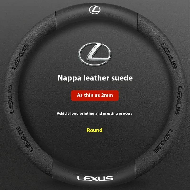 Lexus F SPORT Carbon Fiber Leather Steering Wheel Cover – Fits ES200, ES300, RX300, NX300, IS300, UX300, LX570, GX & More - Leather Black