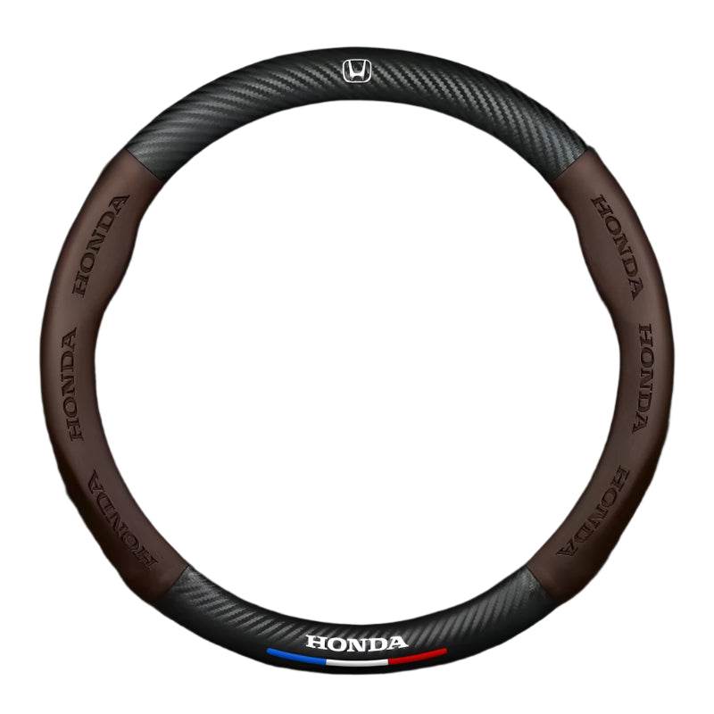 Honda Leather Steering Wheel Cover - Brown Round
