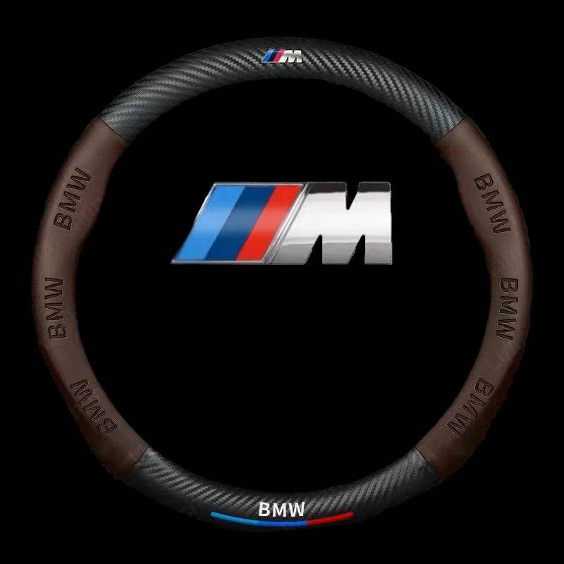 BMW 3D Carbon Fiber Leather Steering Wheel Cover - M Brown