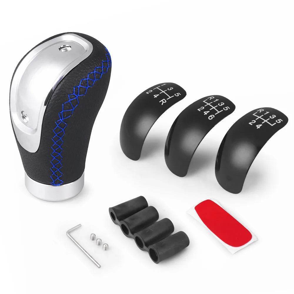 Universal 5/6-Speed PU Leather Gear Shift Knob | Manual Car Stick Head Replacement - Blue