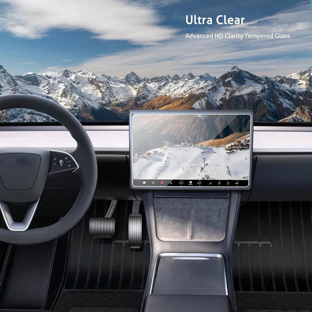Glass Screen Protector for Tesla Model Y Juniper 2025+ | Center Console & Dashboard Touchscreen Accessories (2-Piece Full Set) - HD 2pcs