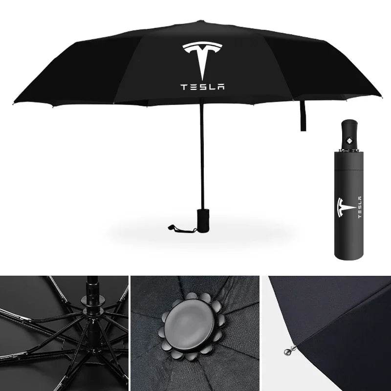 Tesla Branded Fully Automatic Umbrella – Windproof, Compact & Stylish -