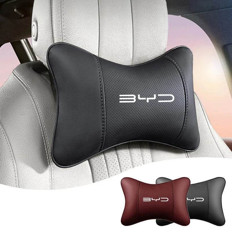 BYD Leather Car Neck Pillow Headrest Cushion - Head-Mocha brown