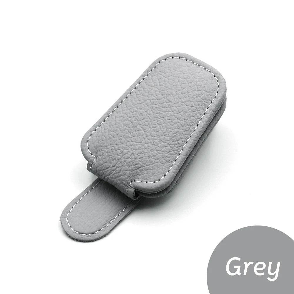 Universal Car Sunglasses Holder & Card Clip – Sun Visor Mount with Pen Case & Ticket Organizer - Beige