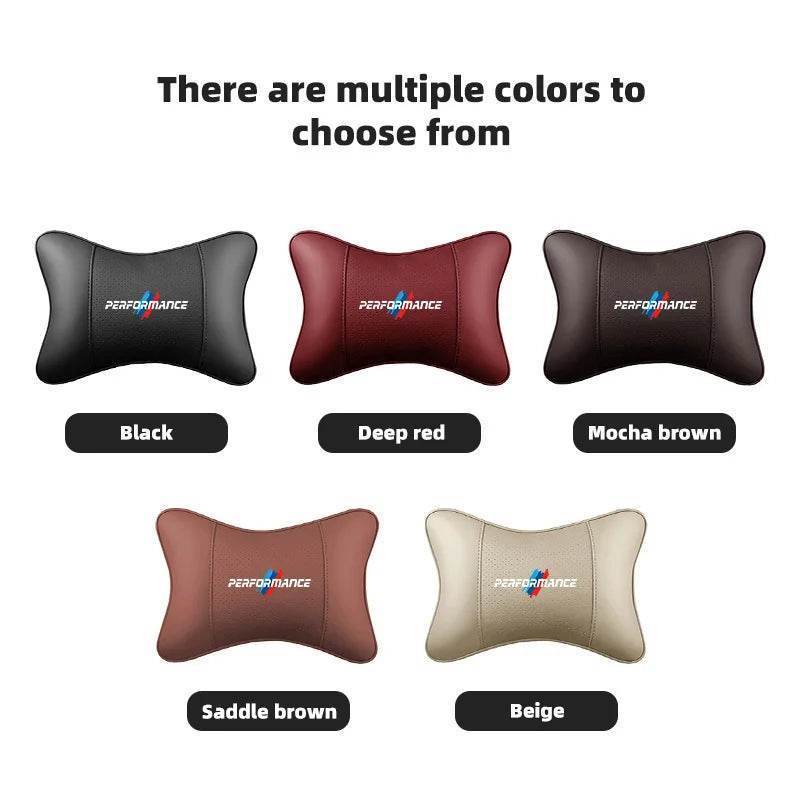 BMW Leather Car Neck Pillow – Fits F25, F15, E90, E60, G22 & More - TZ-Deep red