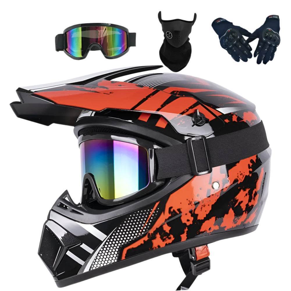 Full Face Off-Road Motorcycle Helmet + Goggles, Gloves & Face Mask - BAIZHUA / S