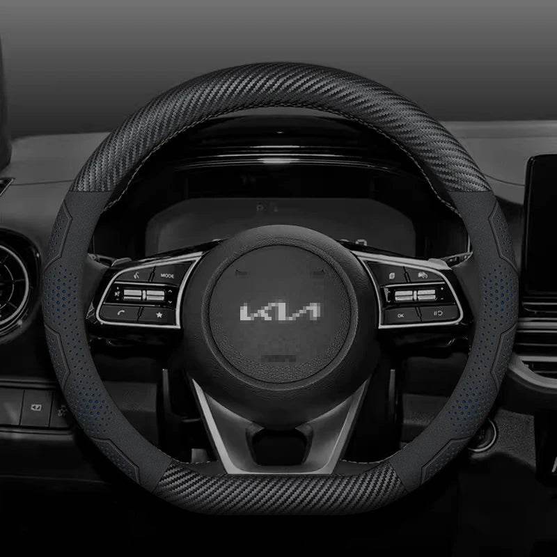 Kia Carbon Fiber Suede Steering Wheel Cover - D Carbon Blue