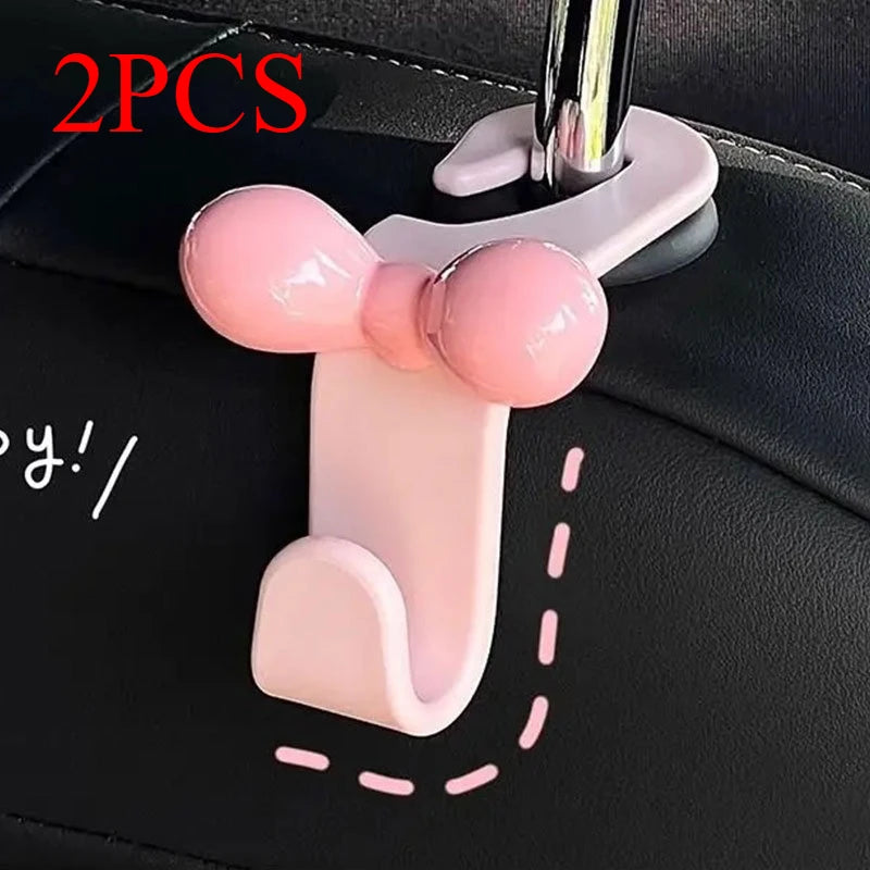 Pink Bow Car Seat Back Hooks – 2-Piece Bag & Accessory Hangers