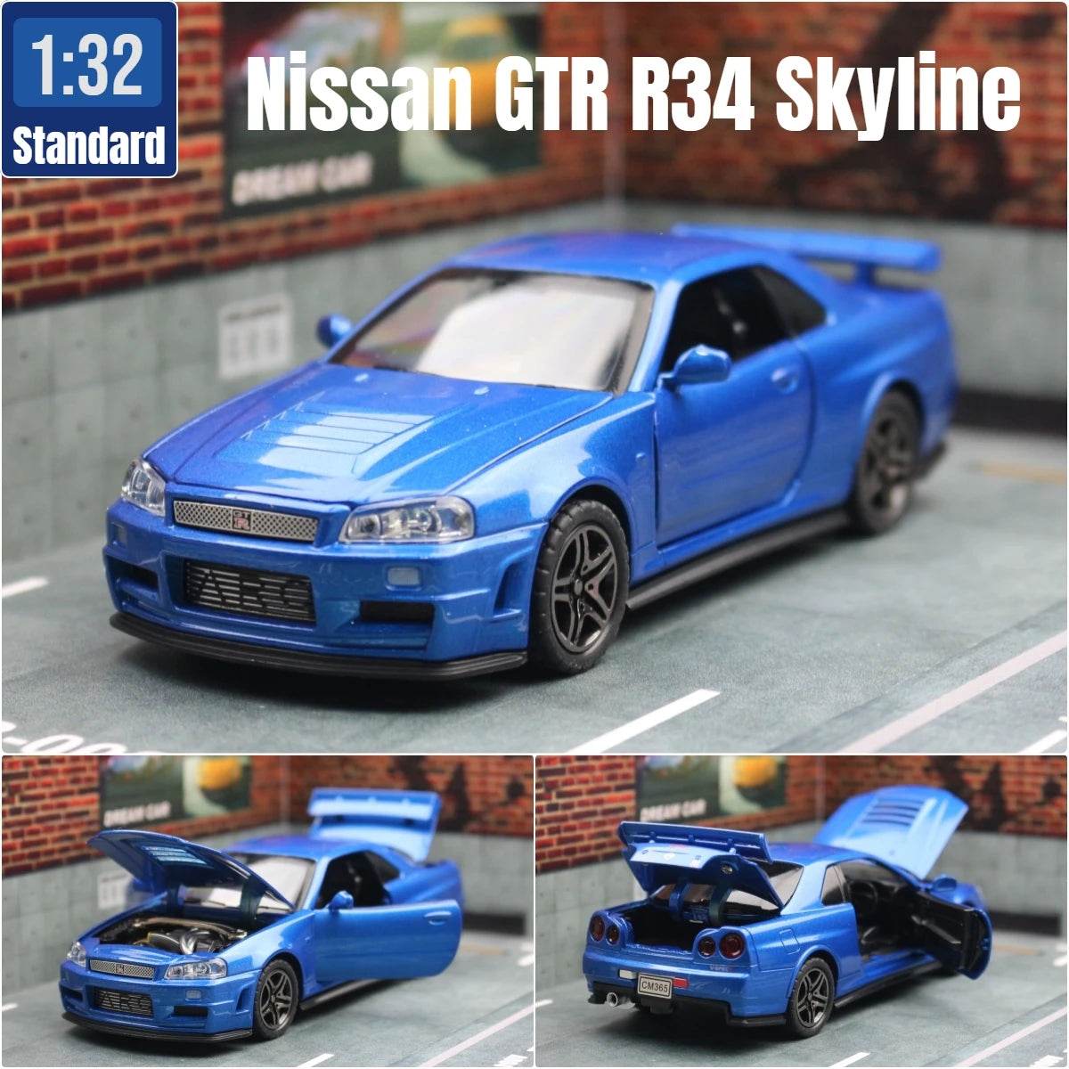 Nissan Skyline GTR R34 – 1:32 Diecast Car Toy with Light & Sound - Black