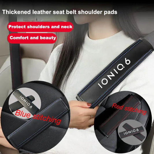 Hyundai Ioniq 6 Leather Seat Belt Shoulder Pads - Blue