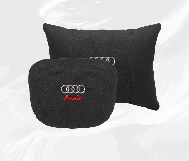 Suede Car Neck Pillow & Lumbar Support for Audi A3 A4 A5 A6 A7 A8 Q2 Q3 Q5 Q7 Q8 TT SQ5 Spine Protection - headrest 1pc brown