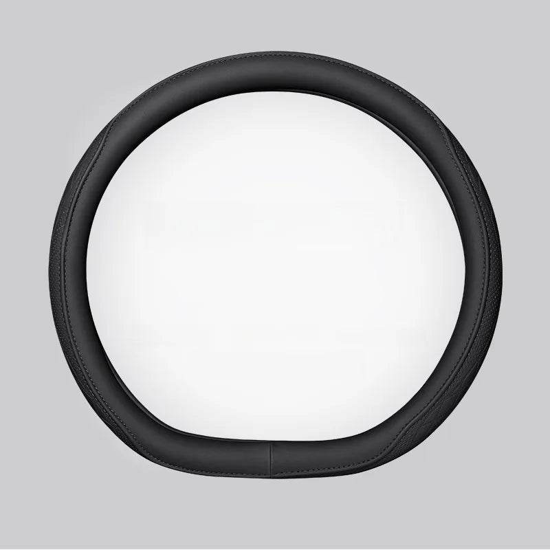 Leather Car Steering Wheel Cover – Universal Fit, 15 Inch (38 cm) - Black Type D