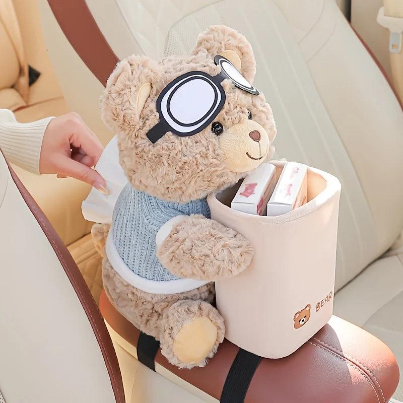 2-in-1 Car Tissue Holder Trash Can Armrest Storage Organizer