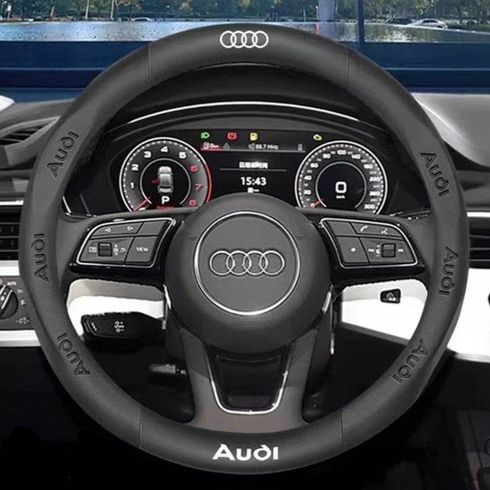 Audi Carbon Fiber Leather Steering Wheel Cover - O Leather Black