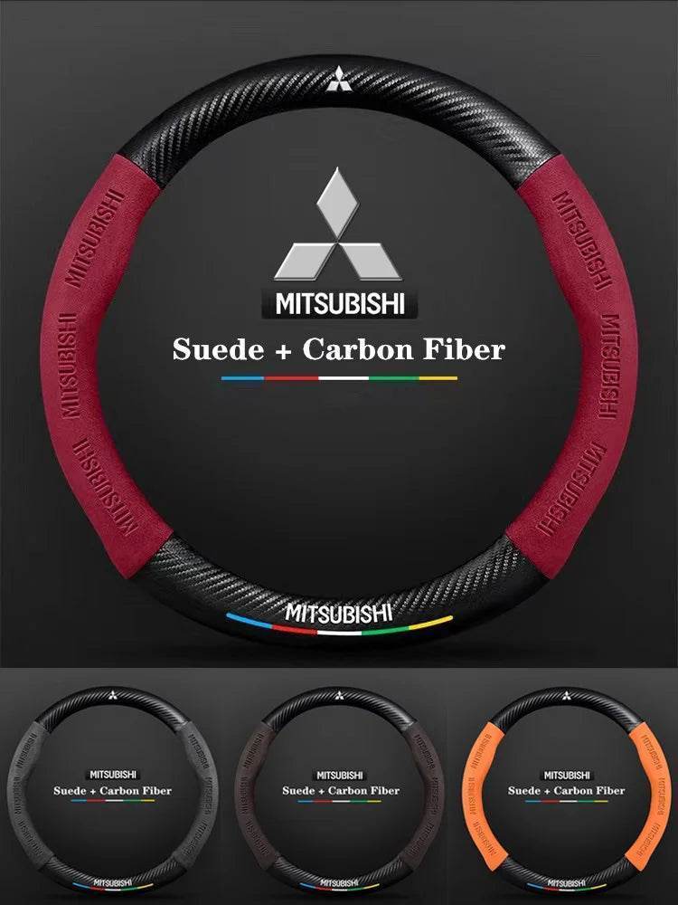 Mitsubishi Carbon Fiber Suede Steering Wheel Cover - Orange