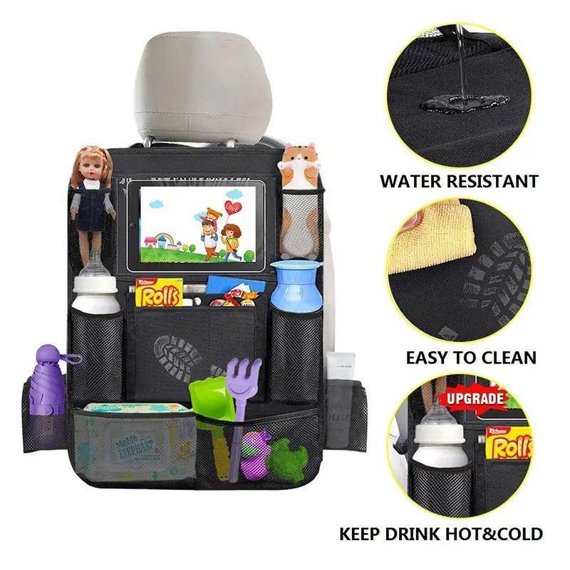 Car Backseat Organizer with Clear Touch Screen Tablet Holder - Side storage 1PC