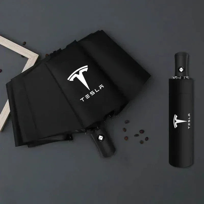 Tesla Branded Fully Automatic Umbrella – Windproof, Compact & Stylish -